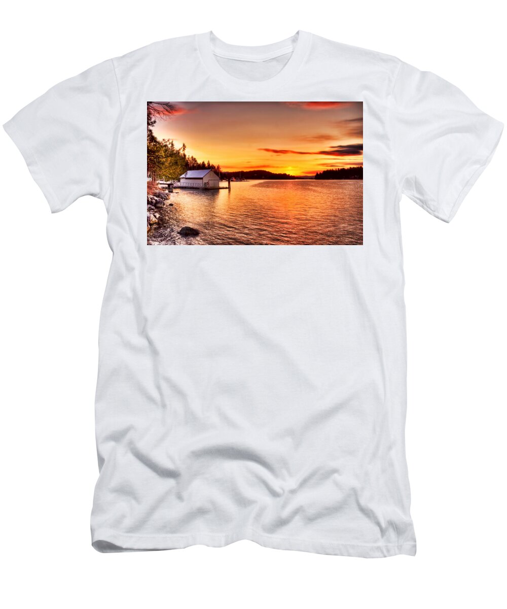 Sunshine Coast T-Shirt featuring the photograph Boathouse Sunset on the Sunshine Coast by Peggy Collins