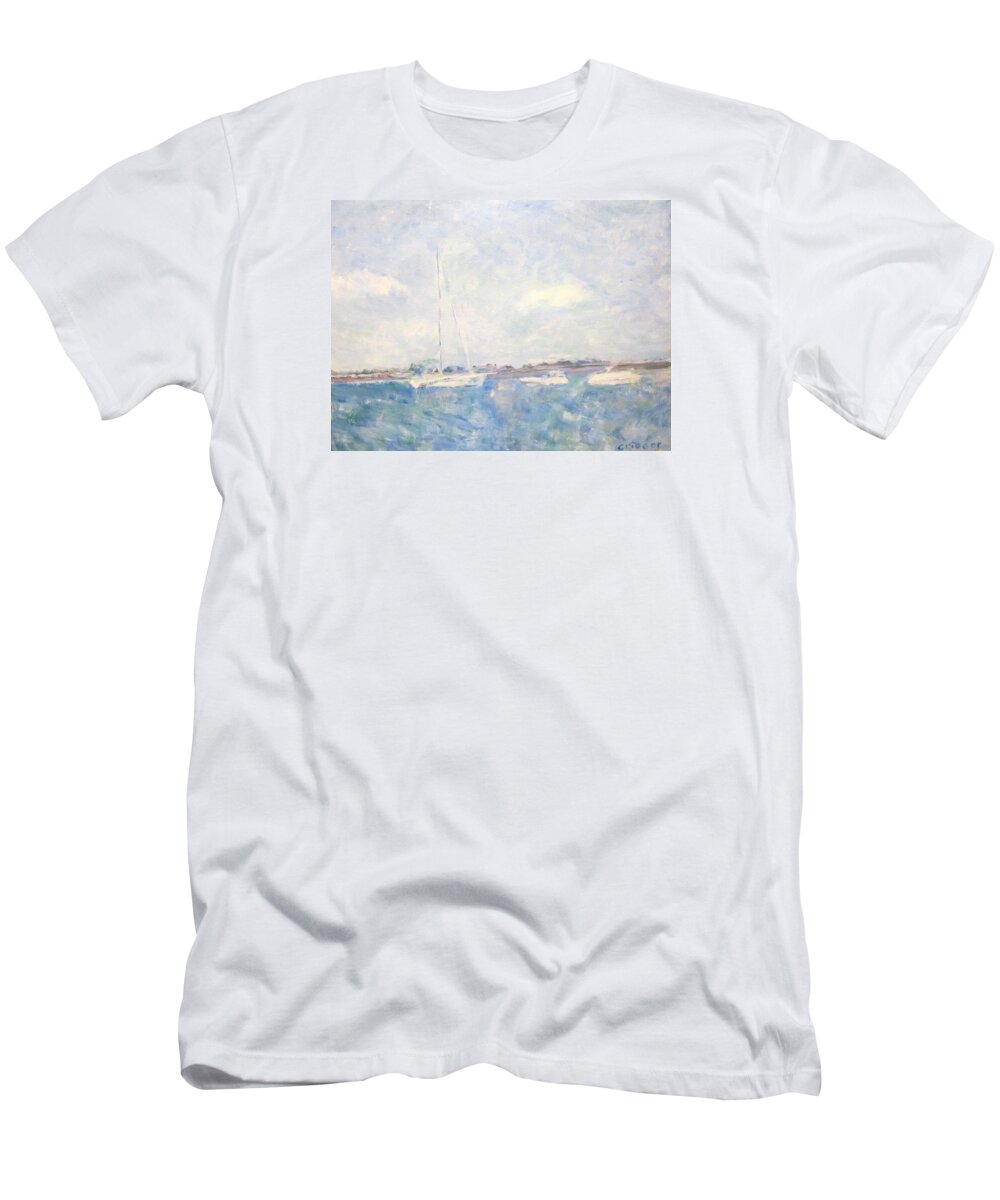 Impressionism T-Shirt featuring the painting Boats on Lake Michigan in Chicago by Glenda Crigger