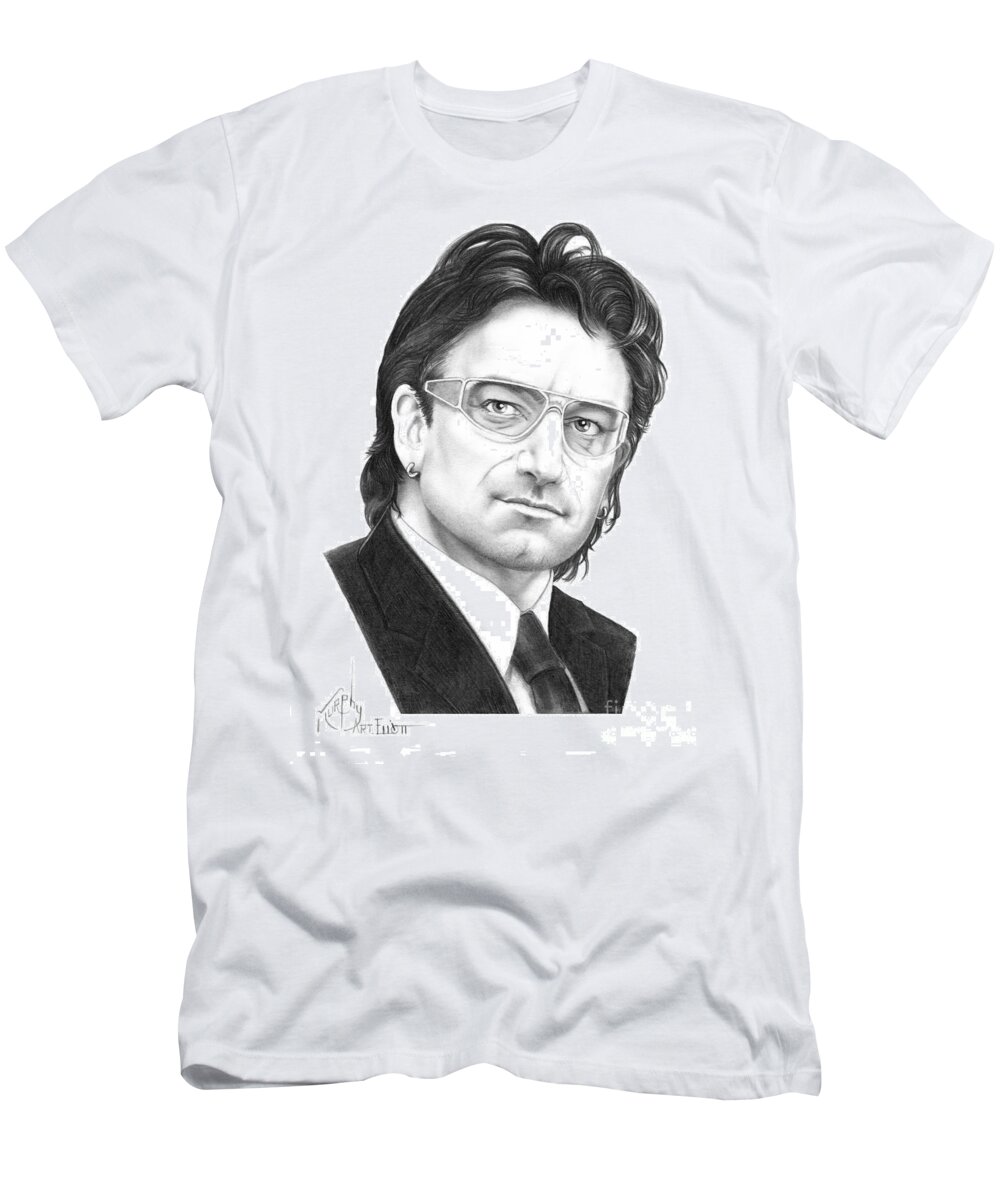 Pencil T-Shirt featuring the drawing Bono by Murphy Elliott