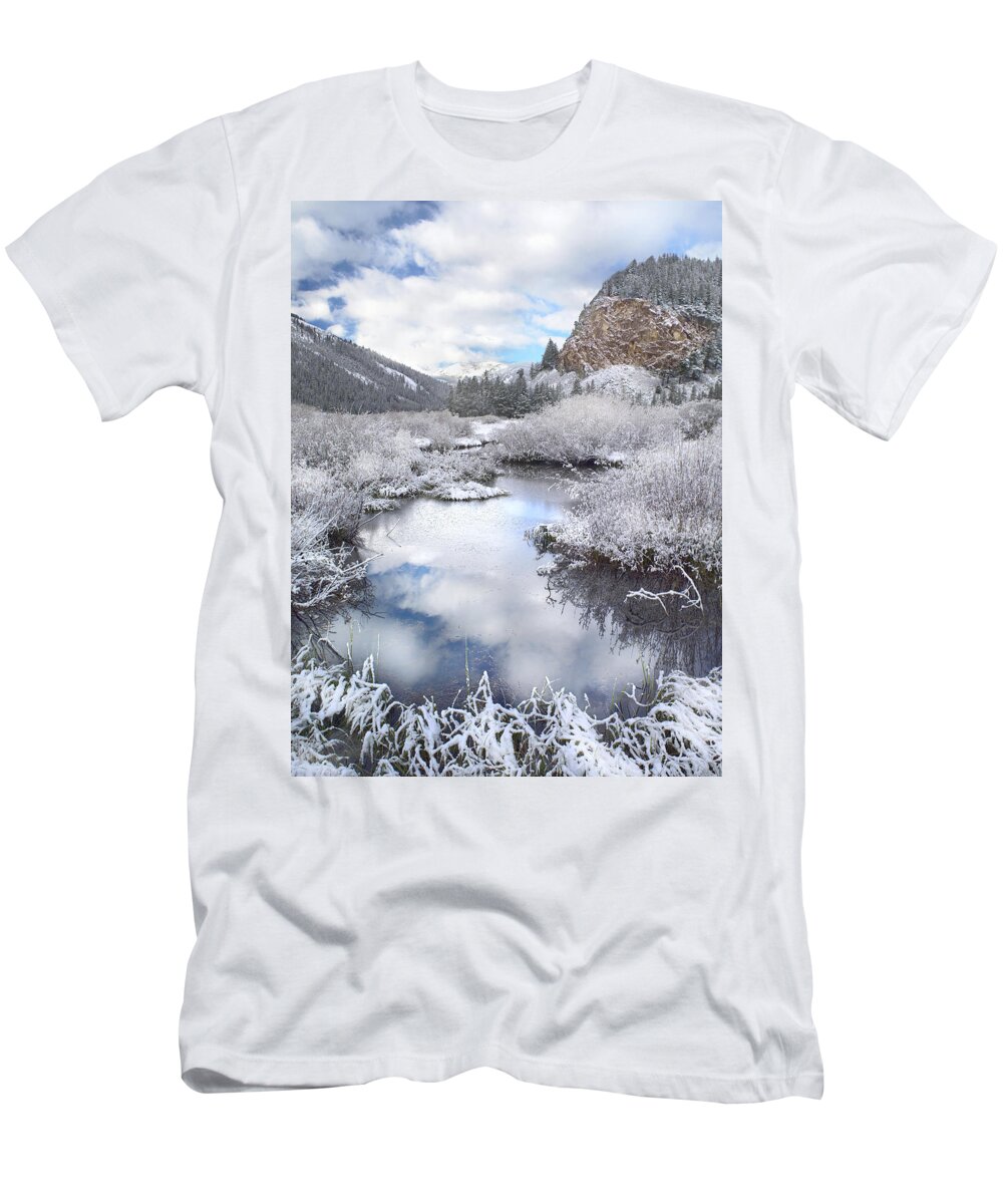 Feb0514 T-Shirt featuring the photograph Boulder Mountains And Summit Creek Idaho by Tim Fitzharris