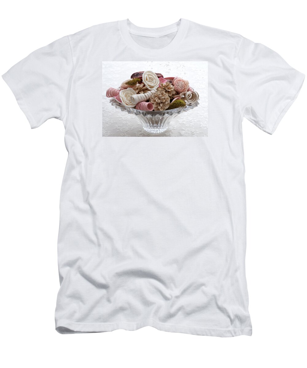 Bowl T-Shirt featuring the photograph Bowl of Potpourri on Lace by Connie Fox