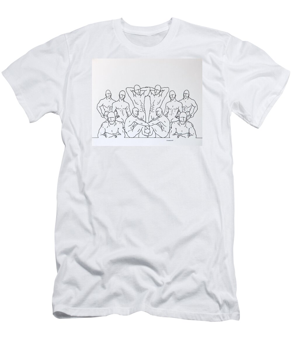 Figurative T-Shirt featuring the drawing Boys At Play #3 by Thomas Gronowski