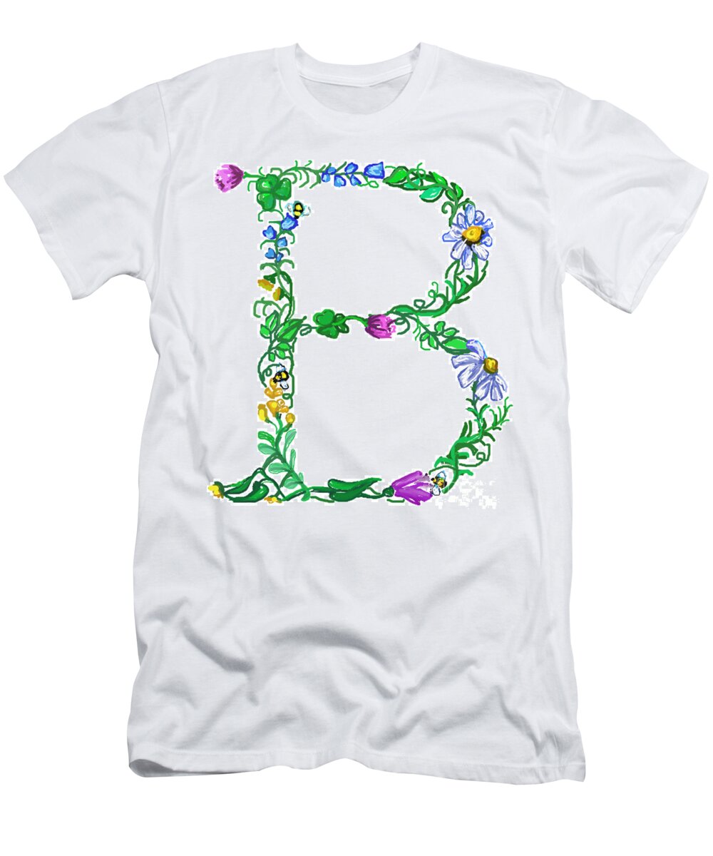 Marriage T-Shirt featuring the painting Bright Fun Colorful hand drawn Monogram B by Lea S