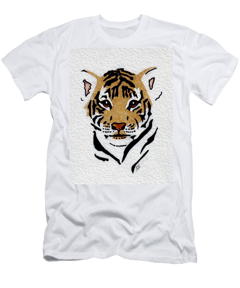 Tiger T-Shirt featuring the digital art Brown Eyed Tiger Cub by Stephanie Grant