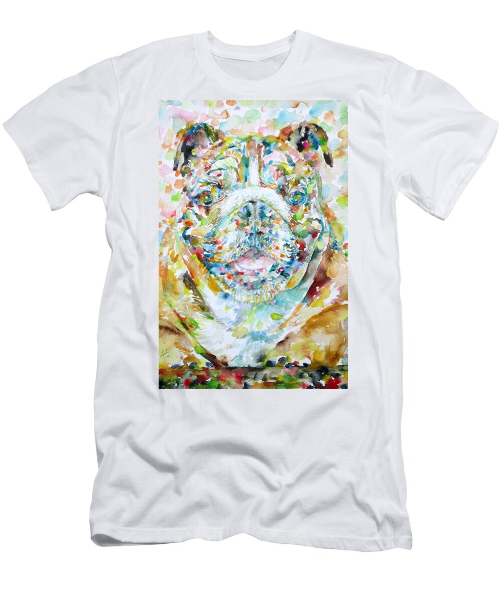 Bulldog T-Shirt featuring the painting Bulldog by Fabrizio Cassetta