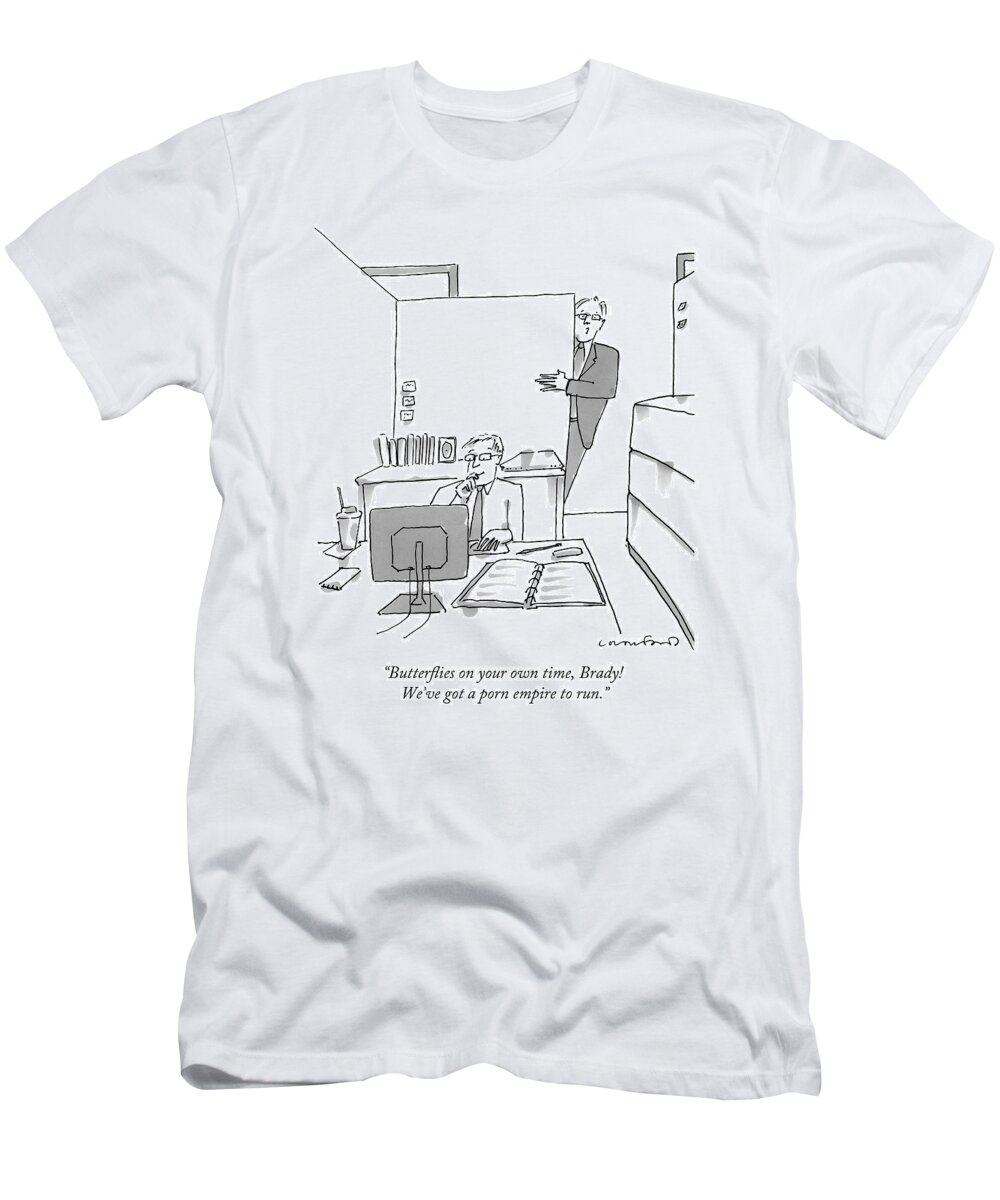 Work T-Shirt featuring the drawing Butterflies On Your Own Time by Michael Crawford
