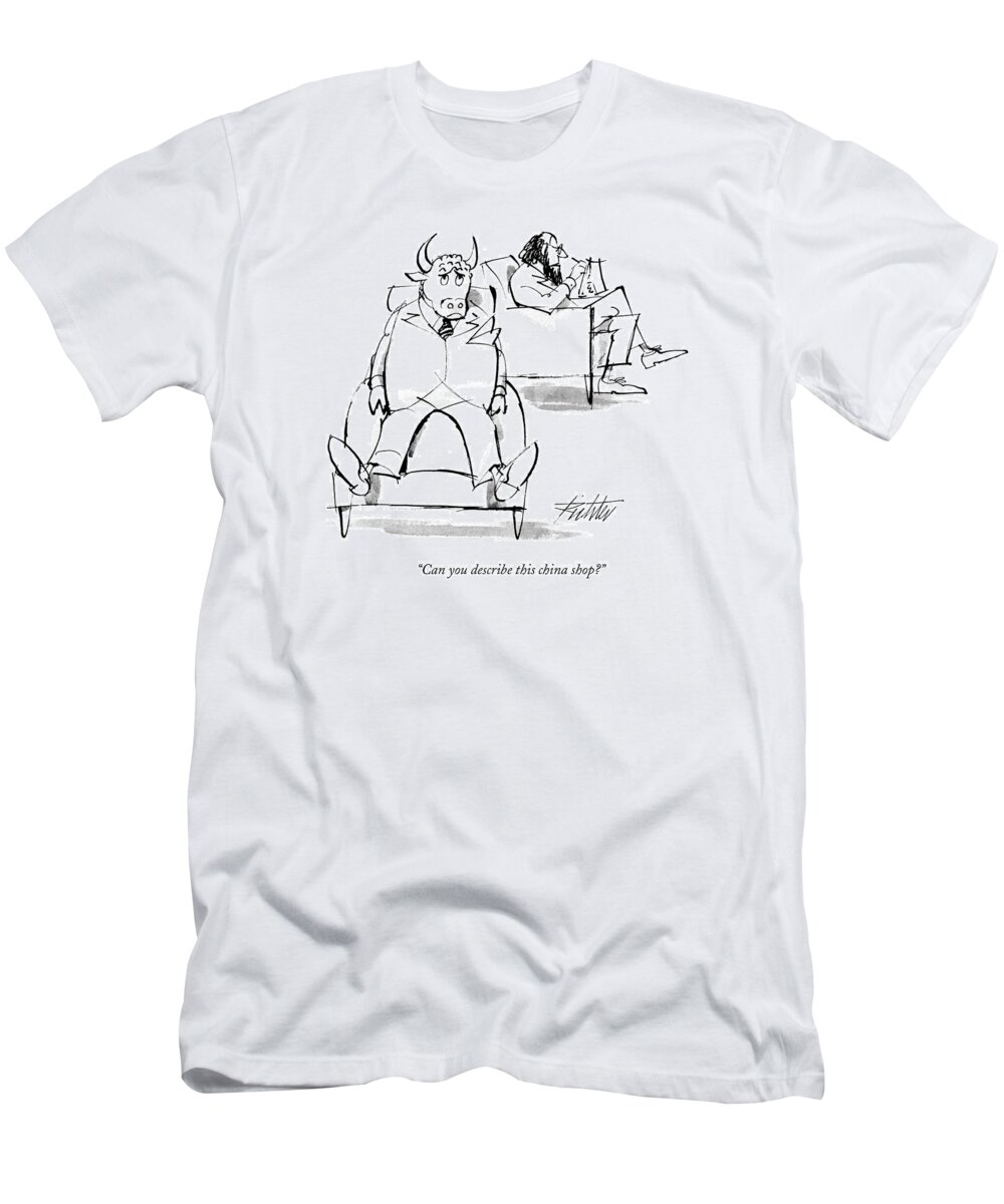 Play On Words T-Shirt featuring the drawing Can You Describe This China Shop? by Mischa Richter