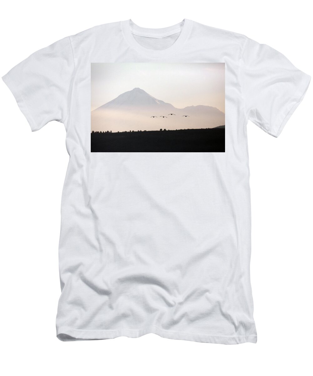Alertness T-Shirt featuring the photograph Canada Geese Branta Canadensis Fly by Mike Kane