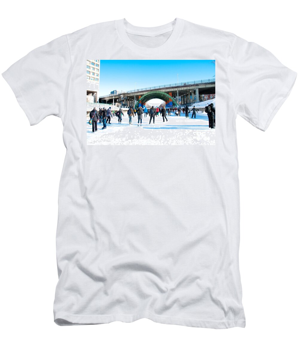 Winterlude T-Shirt featuring the photograph Canal Skating by Cheryl Baxter