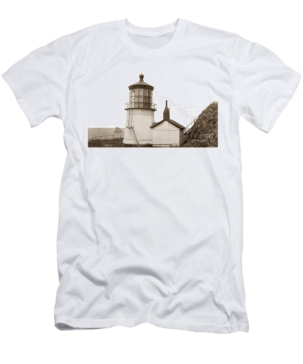 Cape Meares Light T-Shirt featuring the photograph Cape Meares Light Oregon State circa 1915 by Monterey County Historical Society