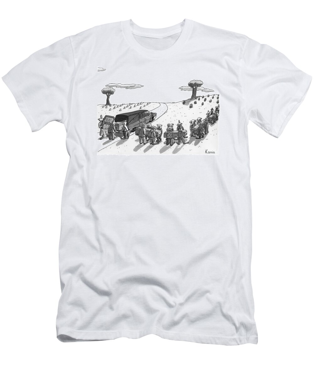 Funeral T-Shirt featuring the drawing Captionless. In A Cemetery by Zachary Kanin