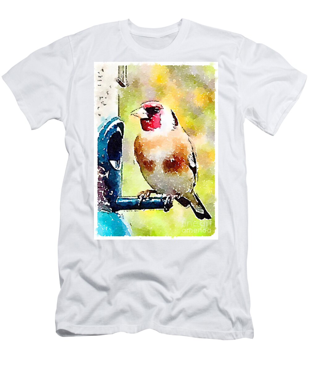 Digital Watercolour T-Shirt featuring the painting Carduelis Carduelis 'waterfinch' by Vix Edwards