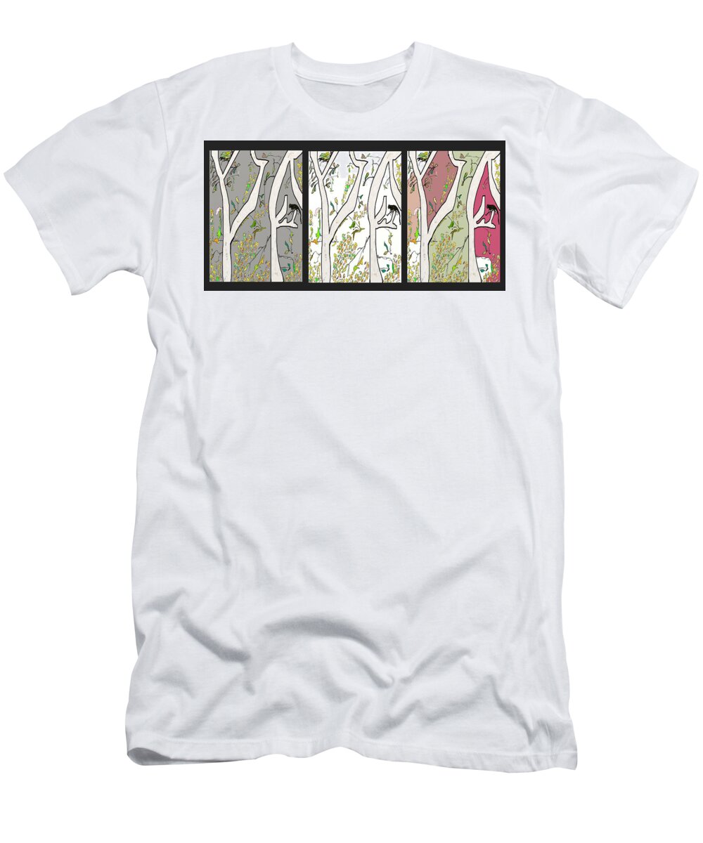 Cat T-Shirt featuring the digital art Cat in Tree Panel by SC Heffner