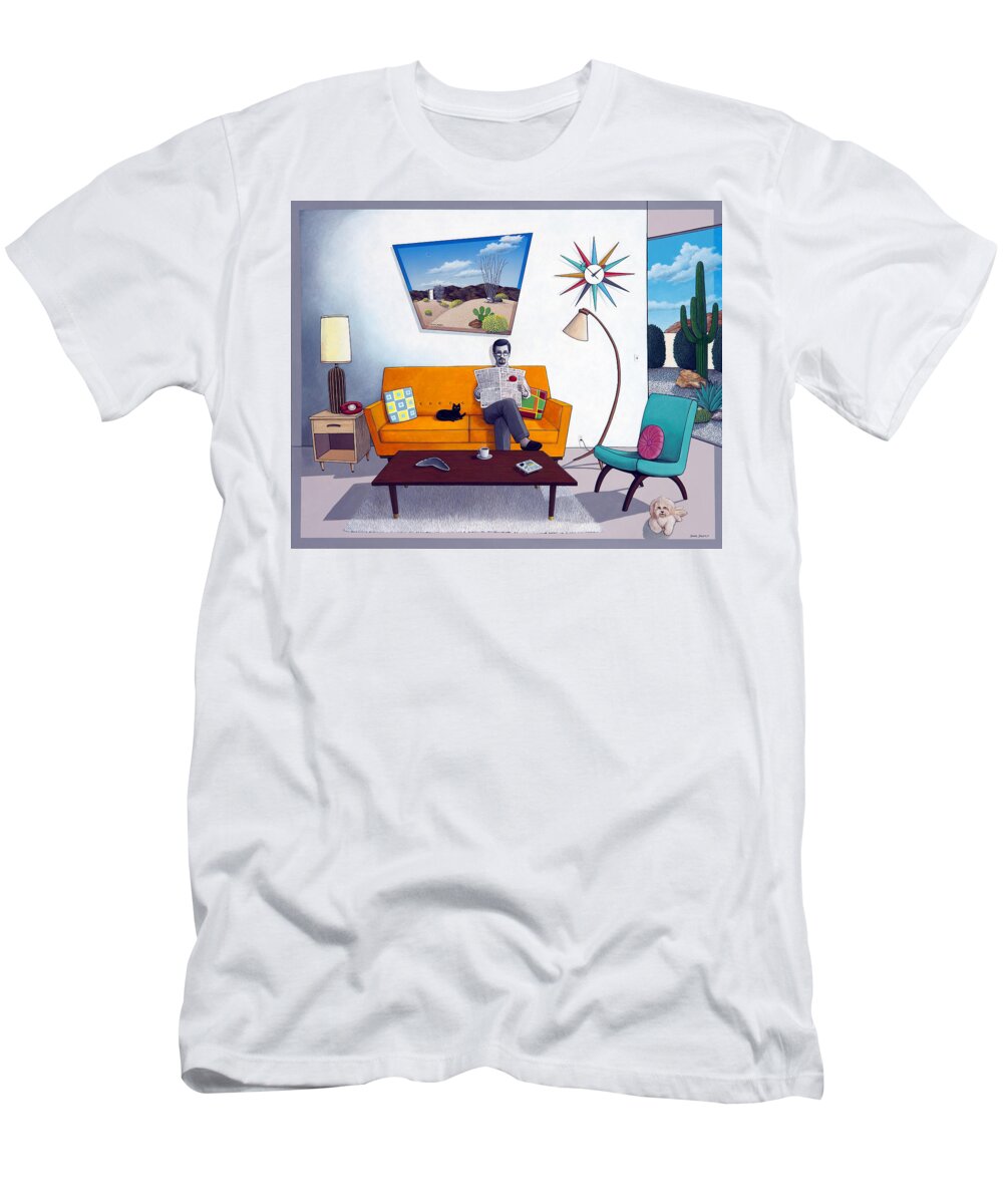 Mid Century Modern T-Shirt featuring the painting Catching Up by Snake Jagger