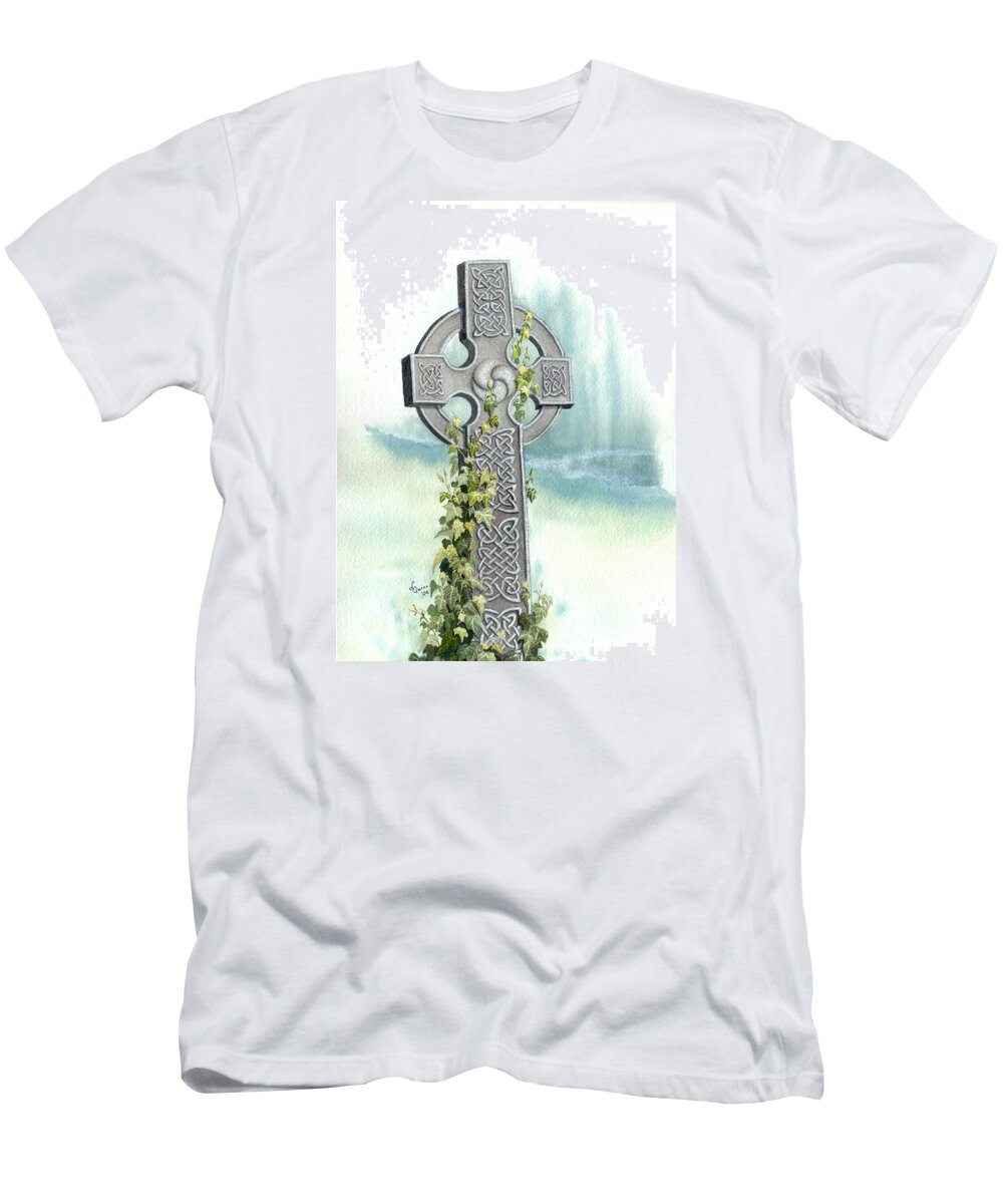 Celtic Cross T-Shirt featuring the painting Celtic Cross with Ivy II by Lynn Quinn