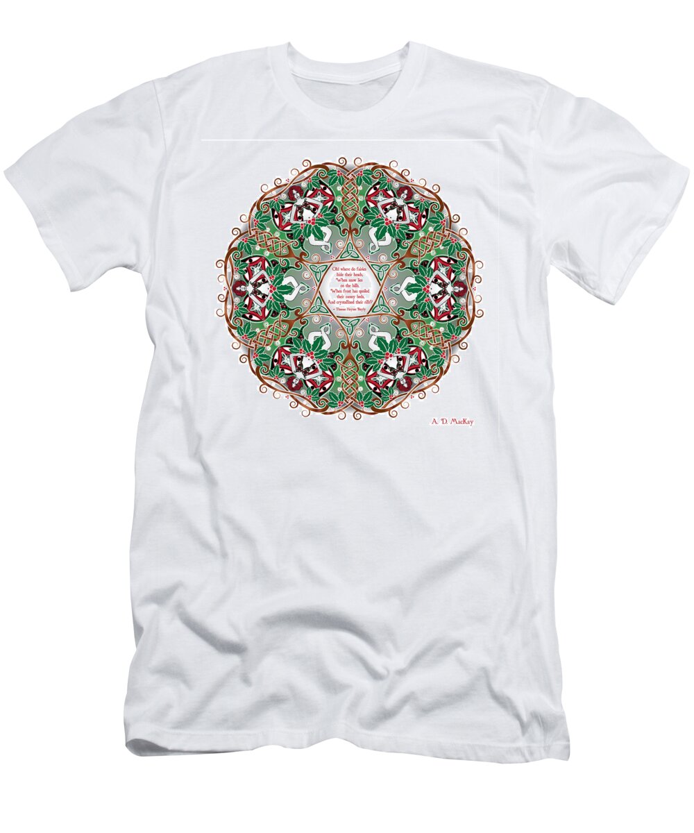 Celtic Art T-Shirt featuring the digital art Celtic Winter Fairy Mandala by Celtic Artist Angela Dawn MacKay