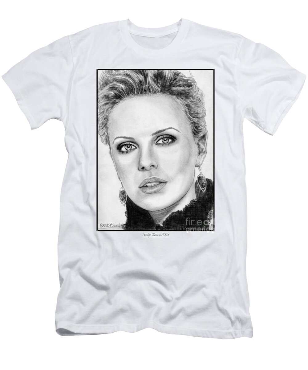 Charlize Theron T-Shirt featuring the drawing Charlize Theron in 2008 by J McCombie