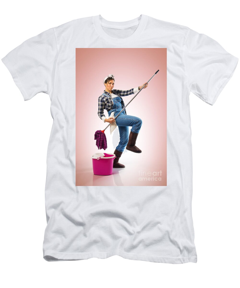 Adult T-Shirt featuring the photograph Charwoman on Pink by Carlos Caetano