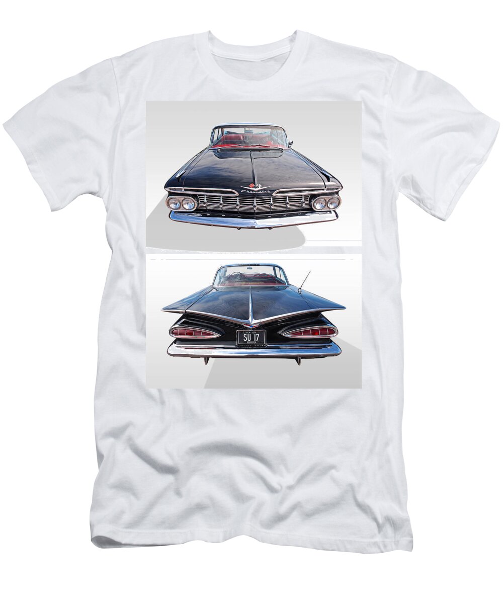 Chevrolet Impala T-Shirt featuring the photograph Chevrolet Impala 1959 Front and Rear by Gill Billington