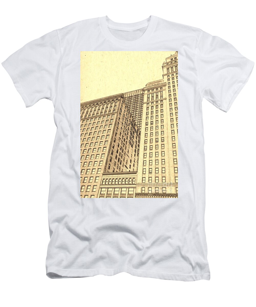 Chicago Downtown Buildings T-Shirt featuring the digital art Chicago architecture by Dejan Jovanovic