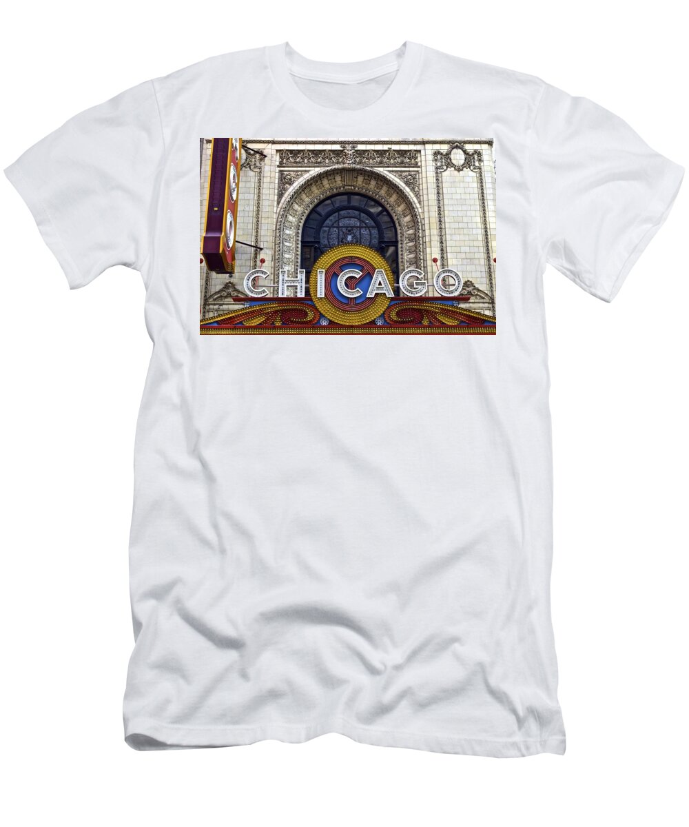 Chicago T-Shirt featuring the photograph Chicago Theater Marquee by Frozen in Time Fine Art Photography