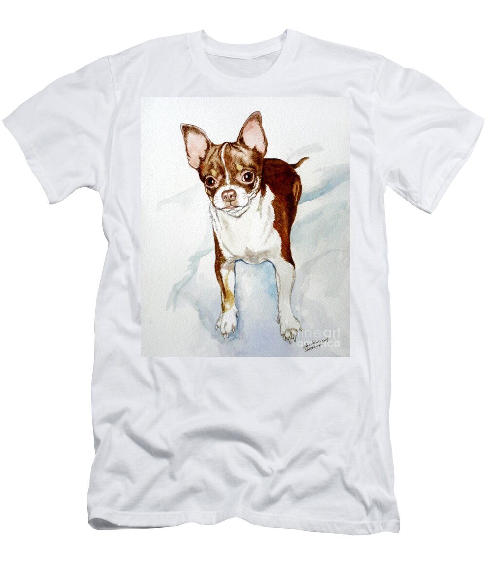 Dog T-Shirt featuring the painting Chihuahua white chocolate color. by Christopher Shellhammer