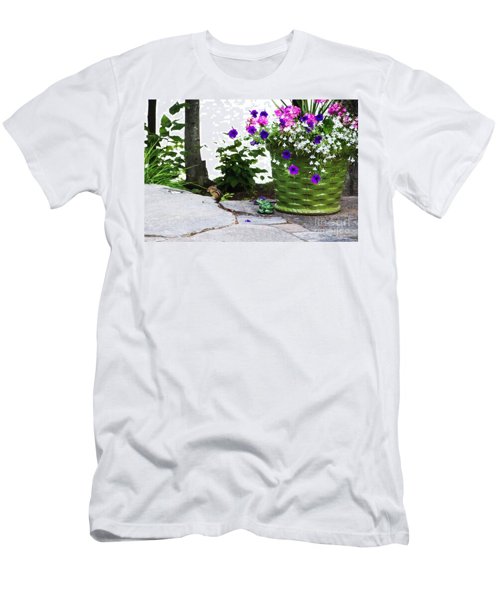Chipmunk T-Shirt featuring the photograph Chipmunk and Flowers by Laurel Best