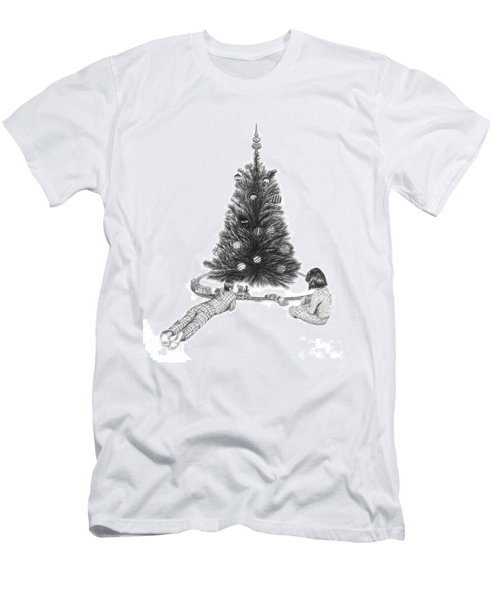 Christmas Cards Art T-Shirt featuring the drawing Christmas Morning Play by Peter Piatt