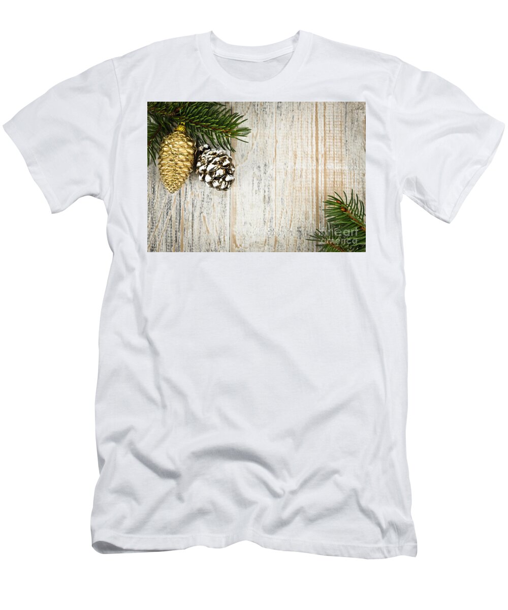 Christmas T-Shirt featuring the photograph Christmas ornaments with pine branches by Elena Elisseeva
