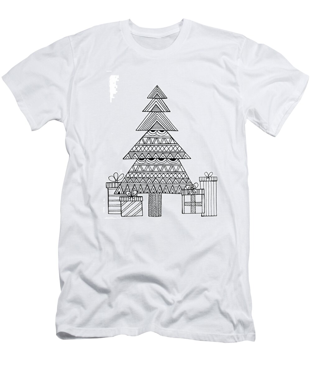Neeti Goswami T-Shirt featuring the drawing Christmas Tree by MGL Meiklejohn Graphics Licensing