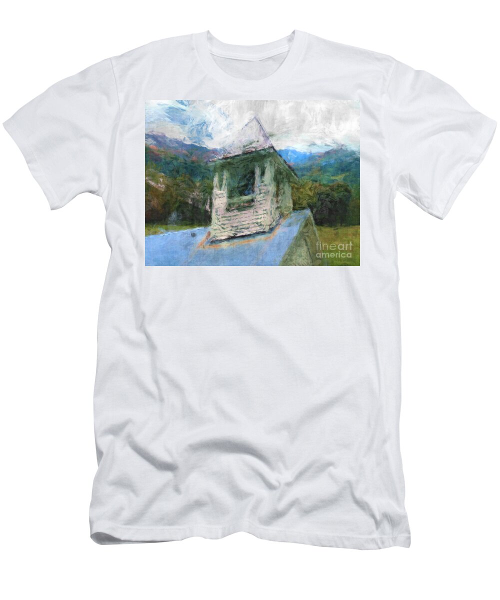 Church T-Shirt featuring the digital art Church In The Mountains by Phil Perkins