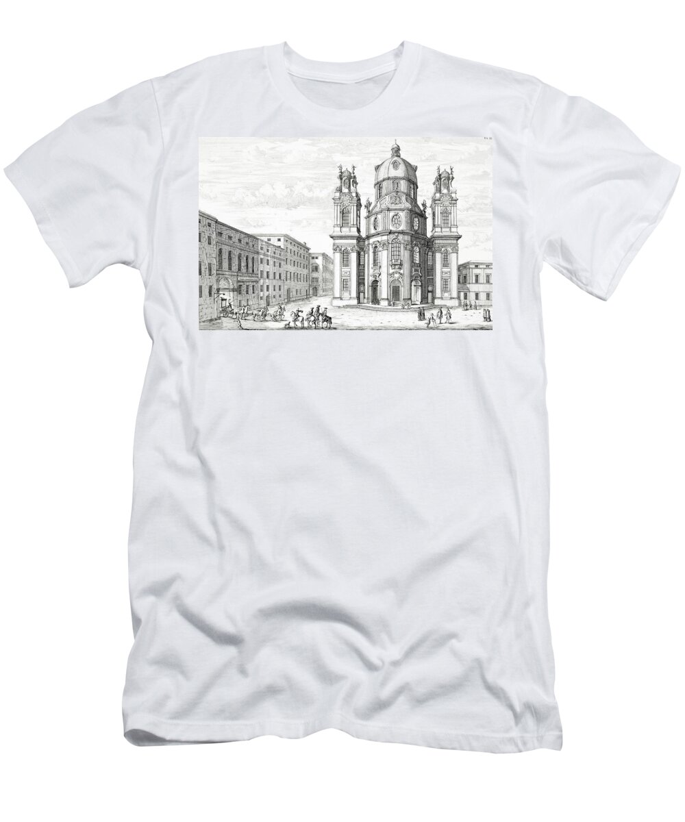 Baroque T-Shirt featuring the drawing Church Of Notre Dame, Salzburg by Johann Bernhard Fischer von Erlach