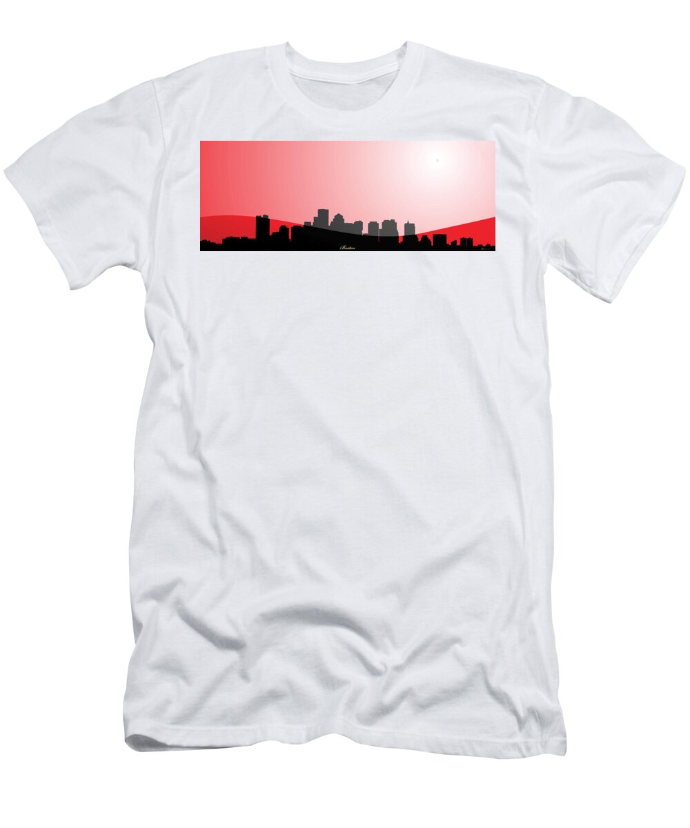 'cityscapes And Skylines' Collection By Serge Averbukh T-Shirt featuring the digital art Cityscapes - Boston Skyline in Black on Red by Serge Averbukh