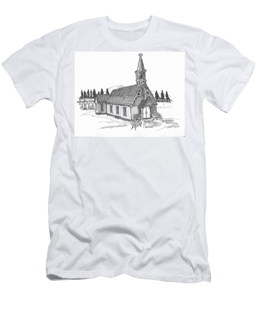 Church T-Shirt featuring the drawing Clermont Chapel by Richard Wambach