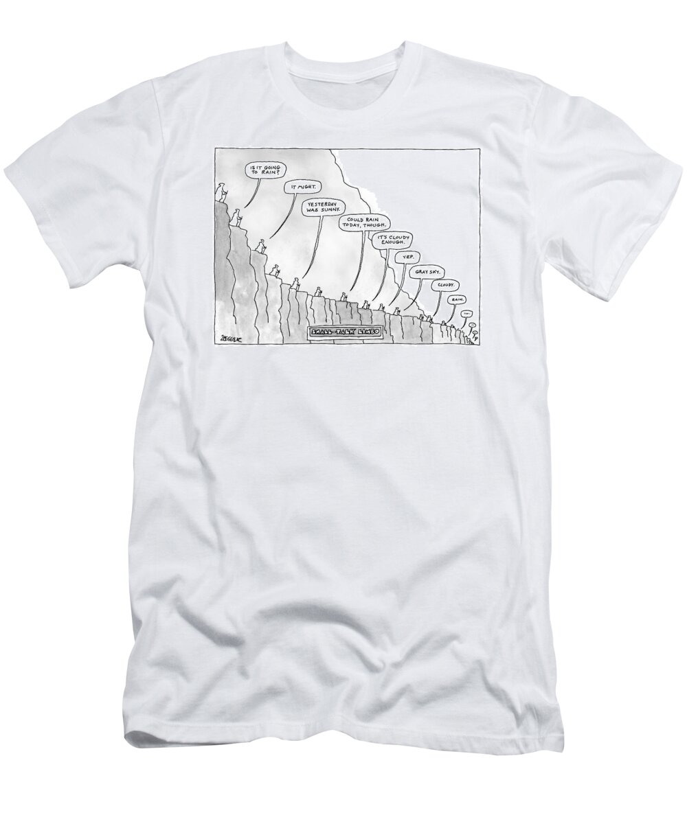 Small Talk T-Shirt featuring the drawing Cloaked Figures Making Their Way Across A Narrow by Jack Ziegler