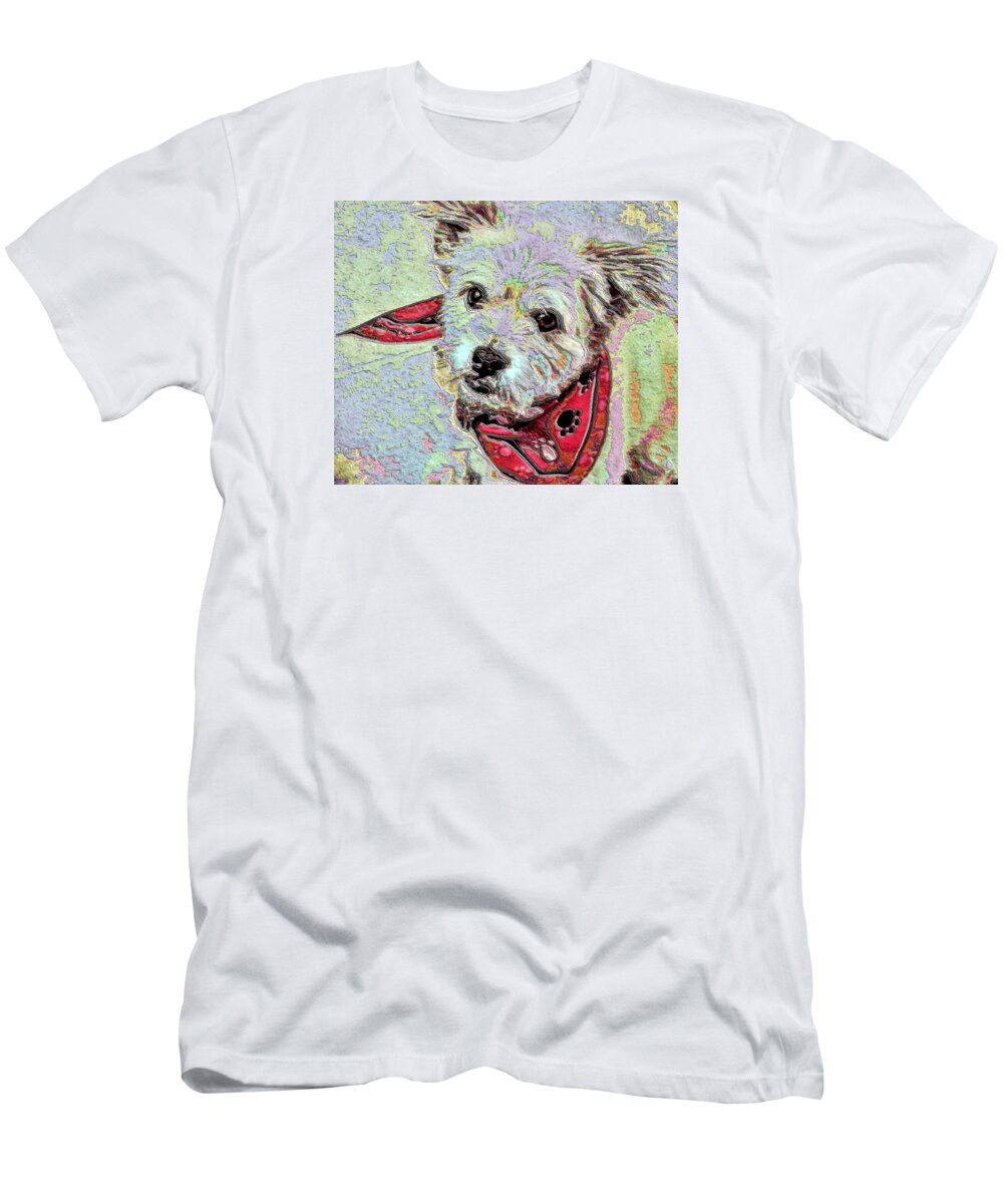 Pom Coton. Mutt. Dog T-Shirt featuring the painting Cocoa on the Poster by Vickie G Buccini