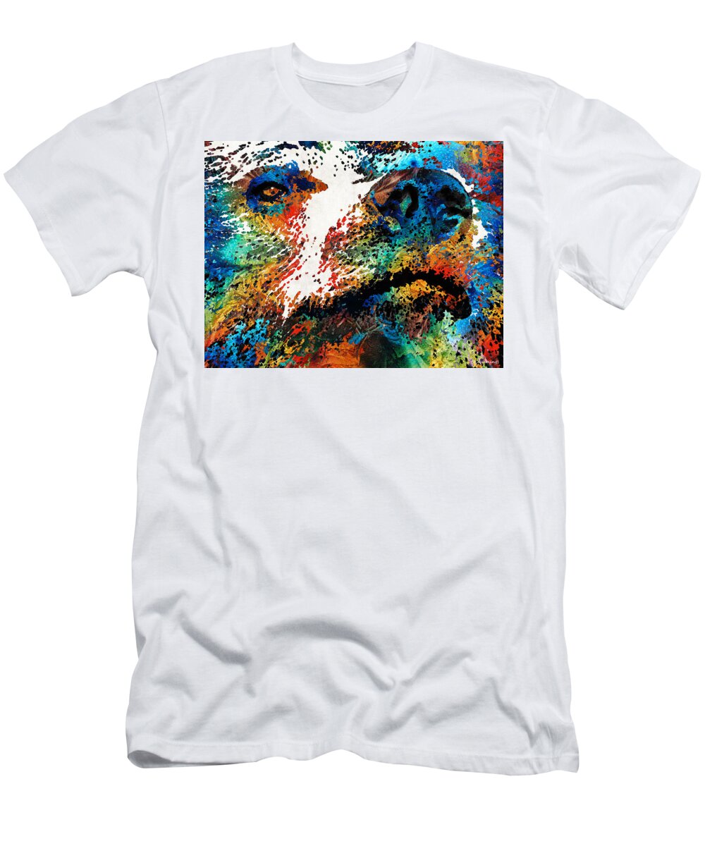 Bear T-Shirt featuring the painting Colorful Bear Art - Bear Stare - By Sharon Cummings by Sharon Cummings