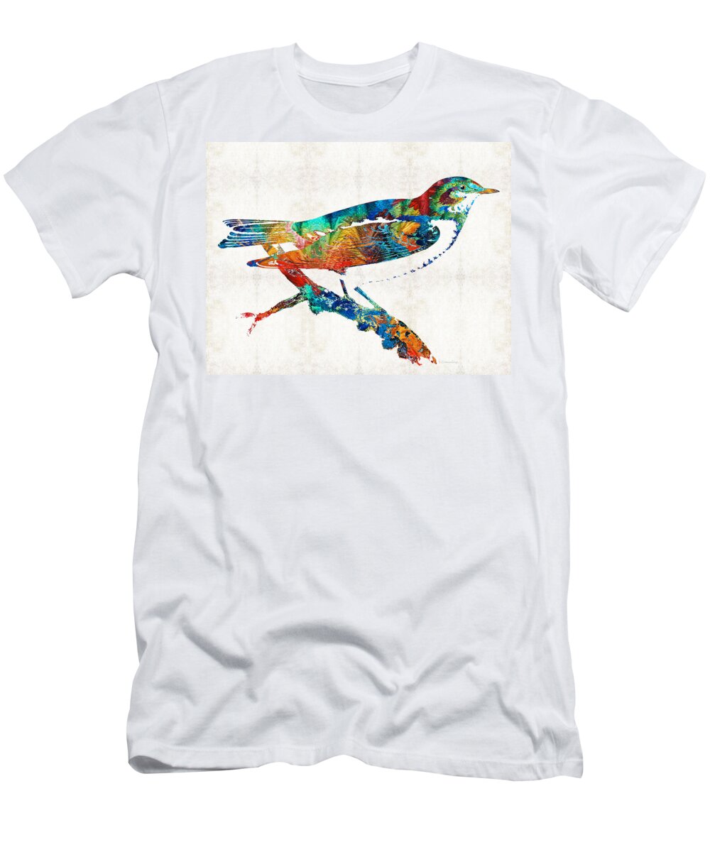 Bird T-Shirt featuring the painting Colorful Bird Art - Sweet Song - By Sharon Cummings by Sharon Cummings