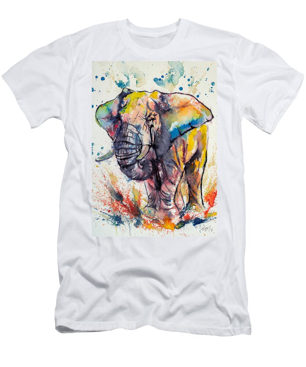Elephant T-Shirt featuring the painting Colorful elephant by Kovacs Anna Brigitta