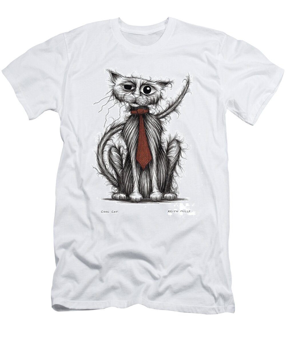 Trendy Cat T-Shirt featuring the drawing Cool cat by Keith Mills