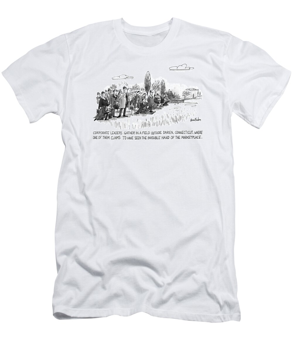 Business T-Shirt featuring the drawing Corporate Leaders Gather In A Field by Dana Fradon