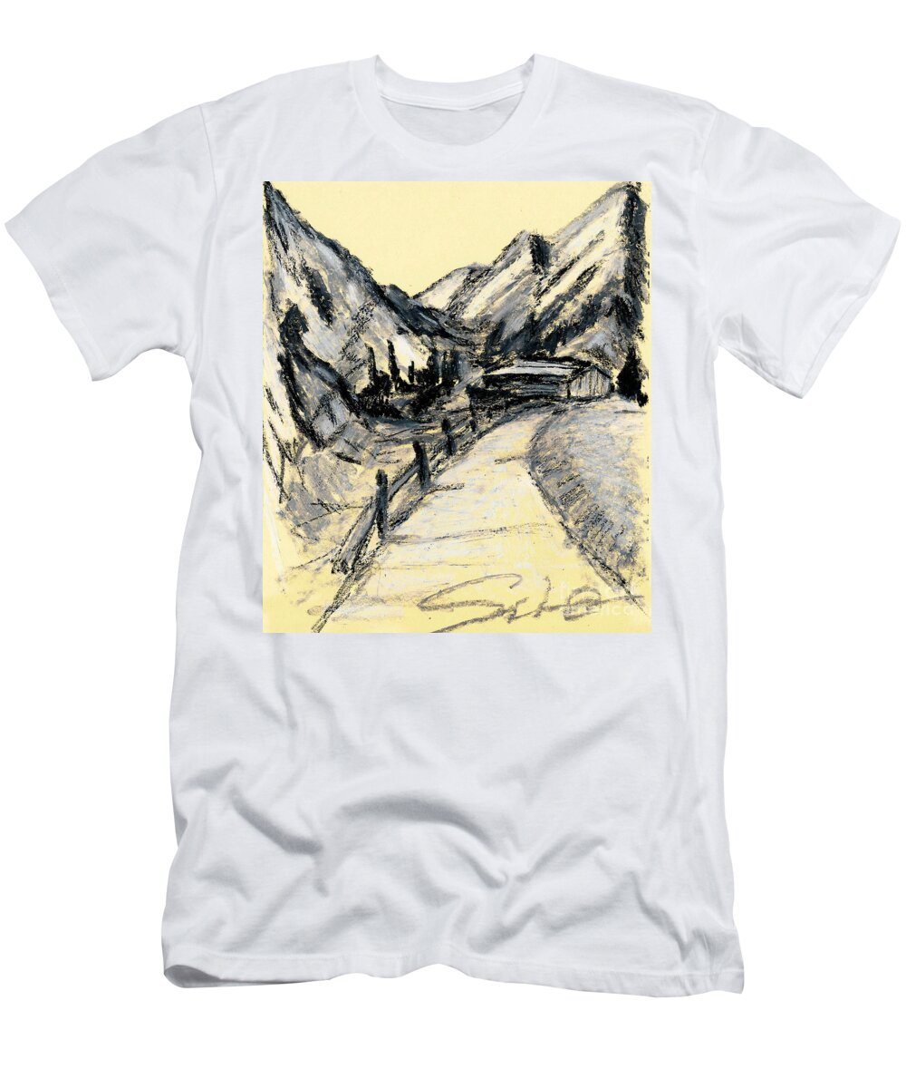 Oil Pastels T-Shirt featuring the painting Cottage In The Mountain by Lidija Ivanek - SiLa