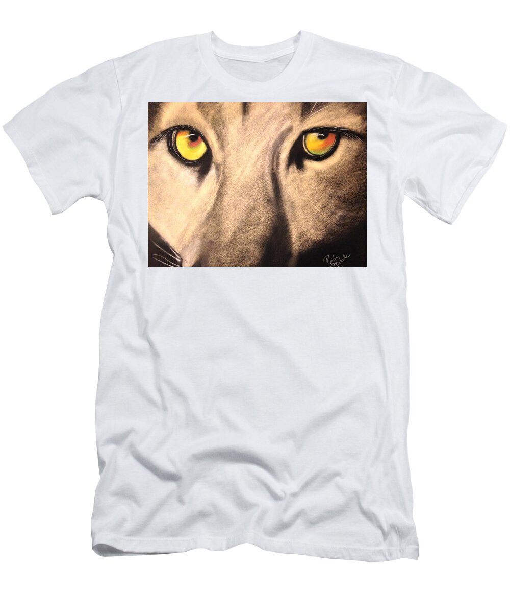 Cougar T-Shirt featuring the drawing Cougar Eyes by Renee Michelle Wenker
