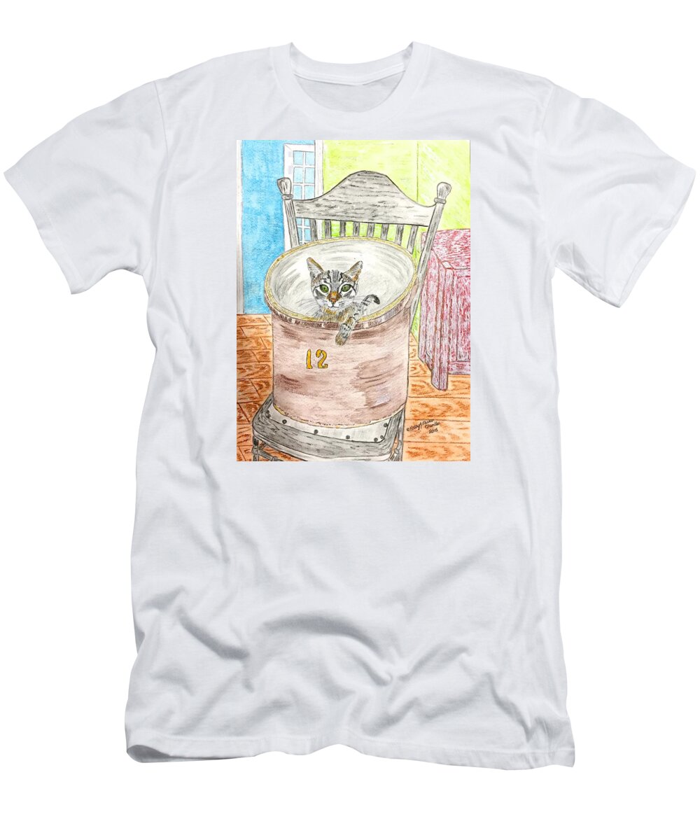 Country Crock Cat T-Shirt featuring the painting Country Crock Cat by Kathy Marrs Chandler