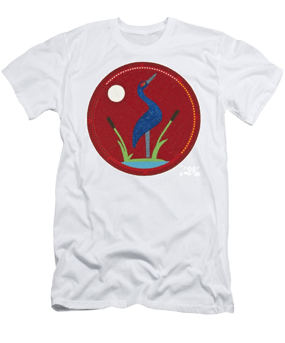Crane T-Shirt featuring the digital art Cradleboard Beadwork Summer Crane by Douglas Limon