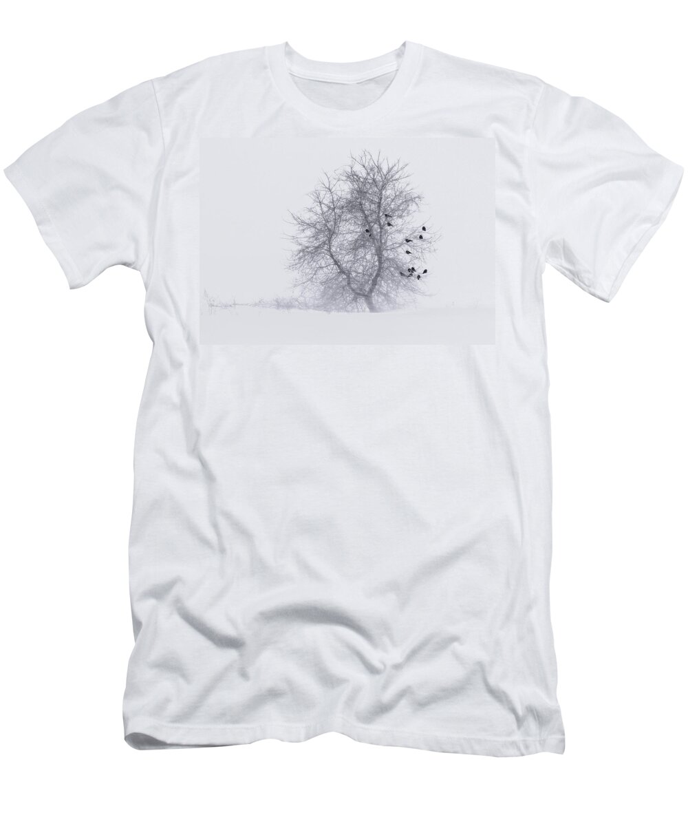 Nature T-Shirt featuring the photograph Crows on Tree in WInter Snow Storm by Peter V Quenter
