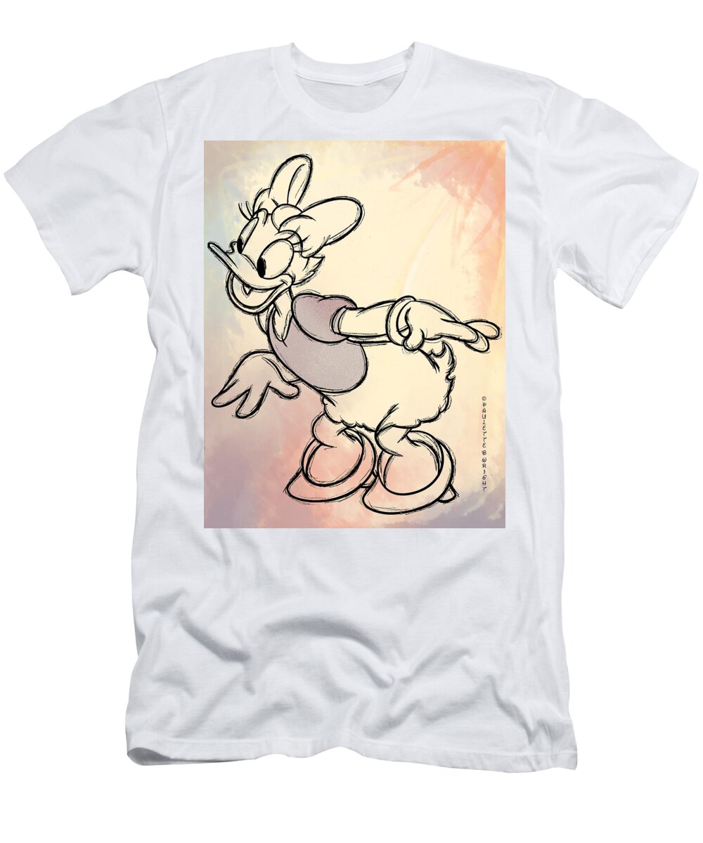 Art T-Shirt featuring the digital art Daisy Duck sketch by Paulette B Wright