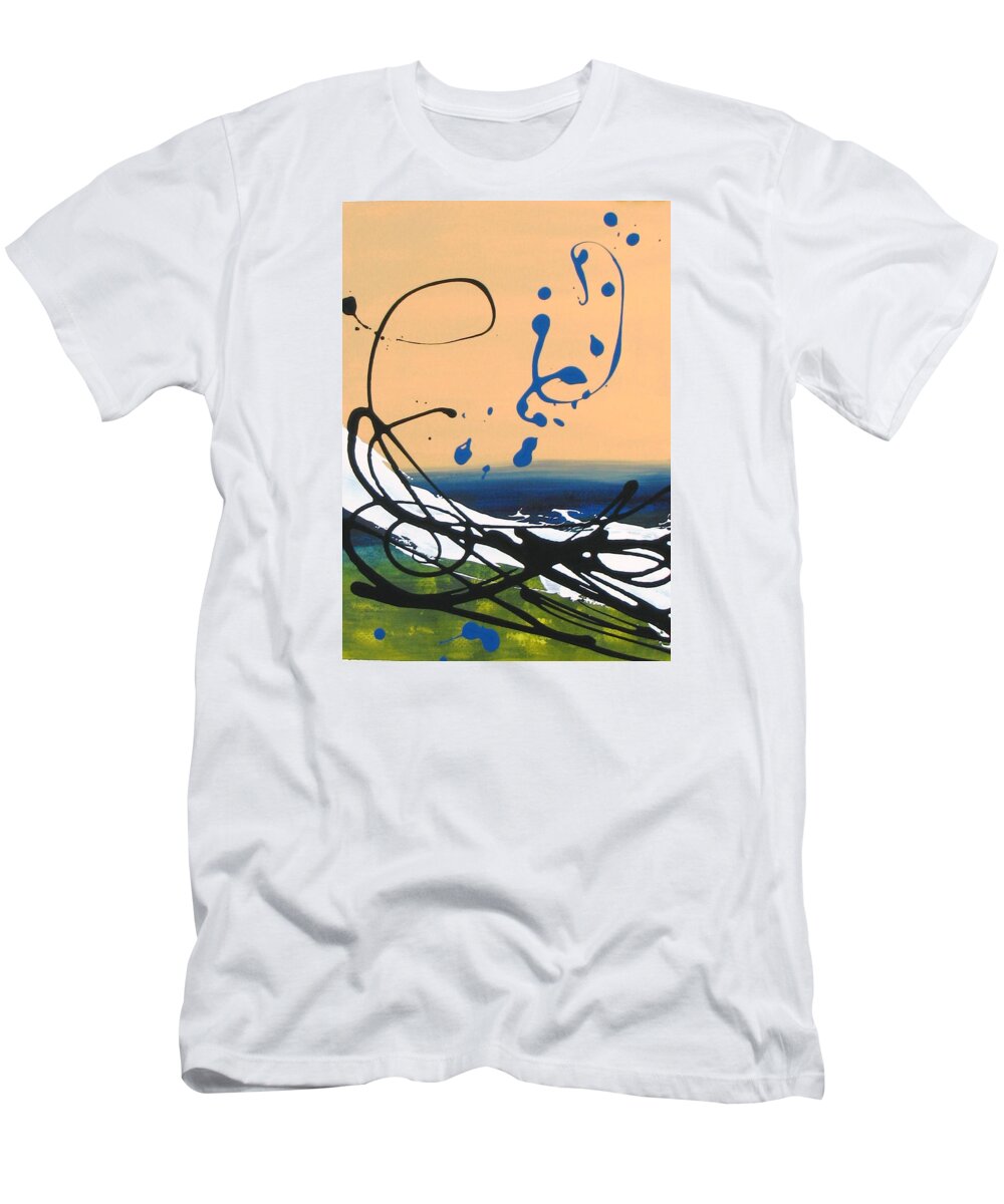 Abstract T-Shirt featuring the painting Dancing Berries - Blue by Louise Adams