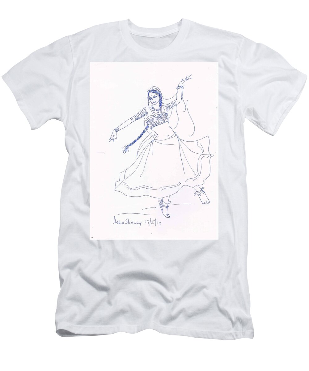 Indian Dancer T-Shirt featuring the painting Dancing damsel by Asha Sudhaker Shenoy