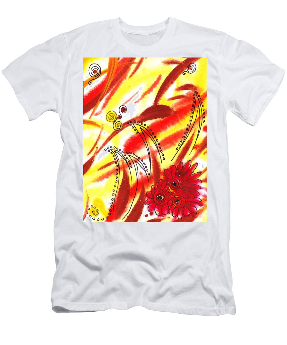Abstract T-Shirt featuring the painting Dancing Lines And Flowers Abstract by Irina Sztukowski